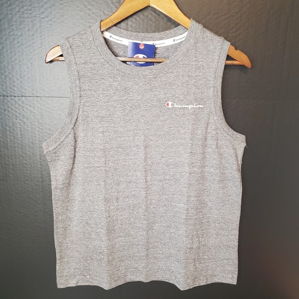 Champion Logo Womens Tank Top Sleeveless T-shirt‎ Heathered Gray M Oversized NWT